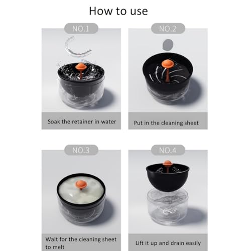 Denture Soaking Container Partial Denture Case, Orthodontic Retainer Cleaning Case Denture Cleaner Container Dentures Teeth Cup with Strainer and Lid Waterproof-Black