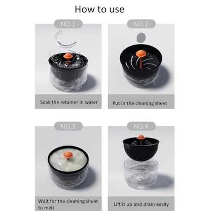 Denture Soaking Container Partial Denture Case, Orthodontic Retainer Cleaning Case Denture Cleaner Container Dentures Teeth Cup with Strainer and Lid Waterproof-Black