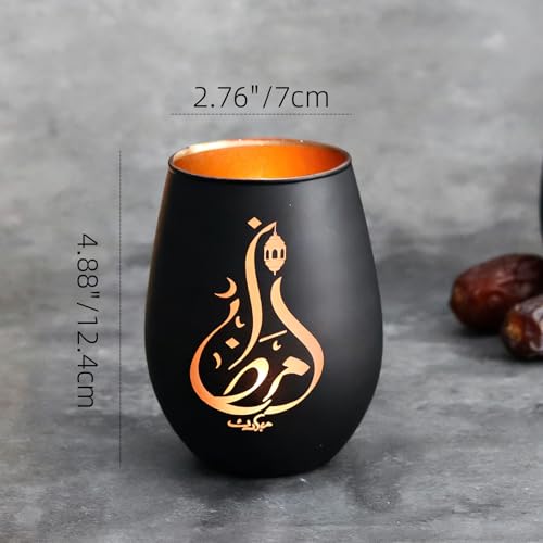 Ramadan Mubarak Decor Glass Candle Holder, Matte Black Tealight & Votive Holder for Ramadan Decorations, Eid Mubarak Decor & Gifts, Islamic Decorations for Home