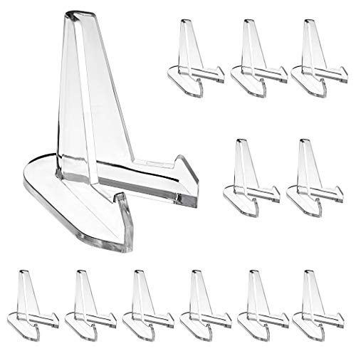 Hipiwe 12 Packs Acrylic Easel Stands Clear Mini Coin Display Easel Holder | Card Display Stand for Collectibles Air-Tite Coins Pocket Watches Capsules Challenge Medals Casino Chips,2.64 Inch Tall