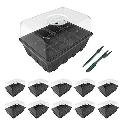 Gardzen 10 Pack Seed Starter Trays with Adjustable Vented Dome 120 Cell Clear - color: Clear Trays