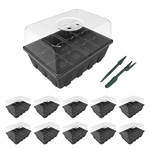 Gardzen 10 Pack Seed Starter Trays with Adjustable Vented Dome 120 Cell Clear - color: Clear Trays