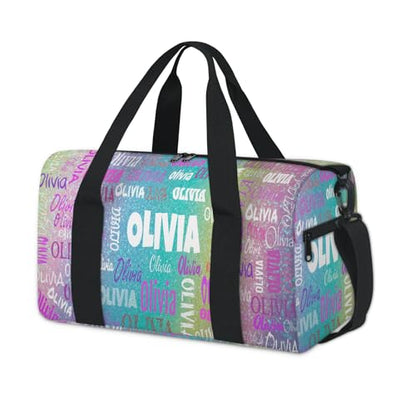 Personalized Dance Gym Bag, Aqua Blue Pink Yellow Sparkly Glittering | Custom Sport Duffel Weekender Workout Bags for Travel - color: Aqua Blue Purple