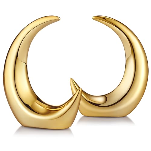 CroBlissful 2 Pieces Gold Moon Statue Home Decor Modern Style Ceramic Figurines Crescent Moon Decorative Ornaments for Living Room Bedroom Office Table Desktop Cabinets Accents Bookshelf Desk