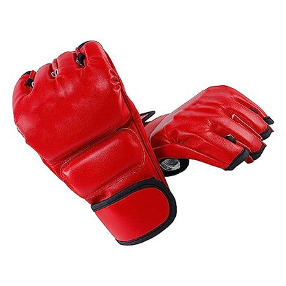 Half Finger Boxing Gloves for Unisex, Red MMA Gloves with Open Palms for Fighting Training, Kickboxing Gloves for All Skill Levels