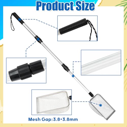 Beach Sand Sifter Set – 2 Retractable Sand Screens, Metal Shovel & 2 Seashell Mesh Bags, Adjustable Handle Scoop Tool for Beachcombing Collecting Shells Shark Teeth Treasure Hunting
