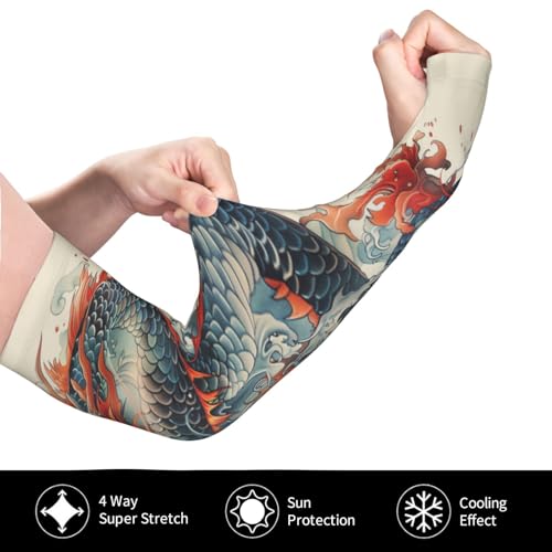 Cooling Arm Sleeves Cover Summer Sun Protection Arm Sleeves For Men Women Baseball Cycling Golf Running - color: Dragon 27