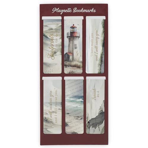 Christian Art Gifts Magnetic Bookmark Pagemarker Set for Men & Women: Lighthouse Sandy Ocean Theme & Golden Inspirational Scripture for Reading, Bibles, Books, Fridges, Small, Multicolor, 6 Piece Set - color: Oceanic Lighthouse