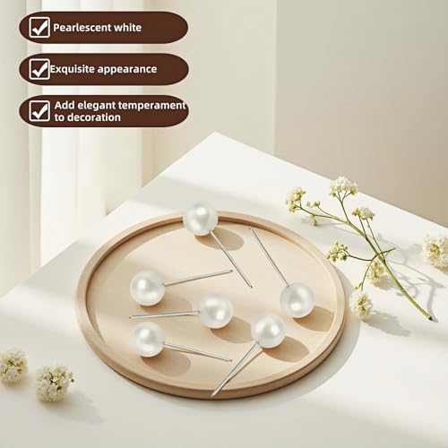 200PCS Pearl Head Pins, Decorative Pearl Ball Map Tacks with Plastic Storage Box, White Pearl Pushpins for DIY Wedding, Crafts, Sewing, Bulletin Board, Fabric Positioning (Pearl White)