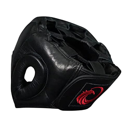 Flight Headgear w/Cheek and Chin Support, Leather Sparring Headgear, Boxing, MMA, Muay Thai Kickboxing, Mixed Martial Arts, UFC - color: Black, size: Small