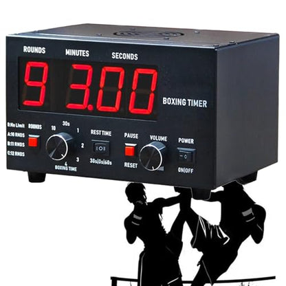 Classic Boxing Interval Timer, Professional Gymnastics Timer with LED Display, 1-12 Challenge Rounds and Adjustable Buzzer, 30S-10min Workout and 0/30/60S Rest Time Red - color: Red