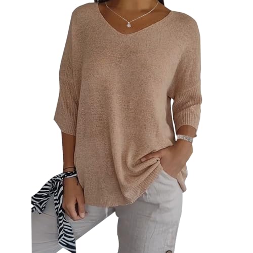 Womens Workout Tops Lightweight Long Sleeve Spring Sexy V Neck Cute Off The Shoulder Oversized Thin Tunic Sweater - color: Apricot, size: Small