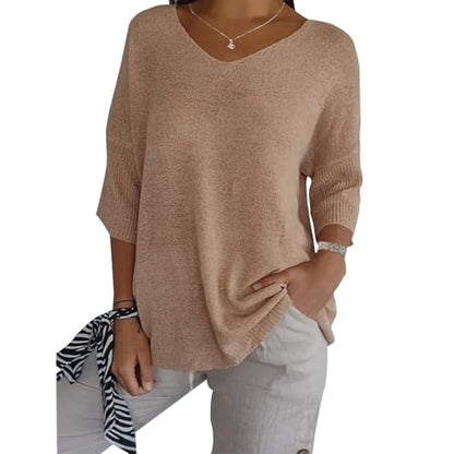 Womens Workout Tops Lightweight Long Sleeve Spring Sexy V Neck Cute Off The Shoulder Oversized Thin Tunic Sweater - color: Apricot, size: 3X-Large