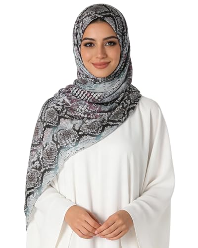 ZGMYC Watercolor Floral Printed Hijab Scarf for Women Modal Cotton Instant Muslim Hijab Head Wrap Shawls Long Scarves - color: Snakeskin Print