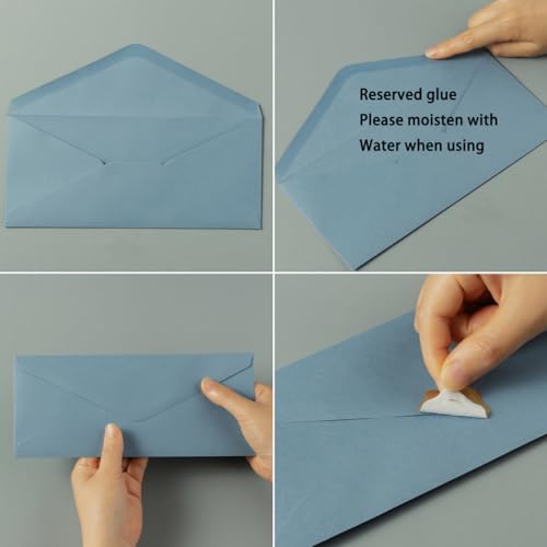 50 Count Dusty Blue #10 Business Envelope with Stickers, 4.13x9.49 Inches | For Office, Business, Letter Mailing - color: Dusty Blue