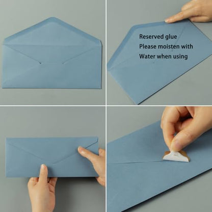 50 Count Dusty Blue #10 Business Envelope with Stickers, 4.13x9.49 Inches | For Office, Business, Letter Mailing - color: Dusty Blue