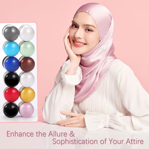 PHOGARY 12 Pairs Hijab Magnets, Strong Hijab Pins for Women, Multi-Use Pinless Hijab Magnetic Pins, Muslim Magnetic Buttons Scarf Pins, No-Snag Brooch Clasp for Clothes Dress Scarves (10 Colors)