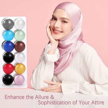 PHOGARY 12 Pairs Hijab Magnets, Strong Hijab Pins for Women, Multi-Use Pinless Hijab Magnetic Pins, Muslim Magnetic Buttons Scarf Pins, No-Snag Brooch Clasp for Clothes Dress Scarves (10 Colors)