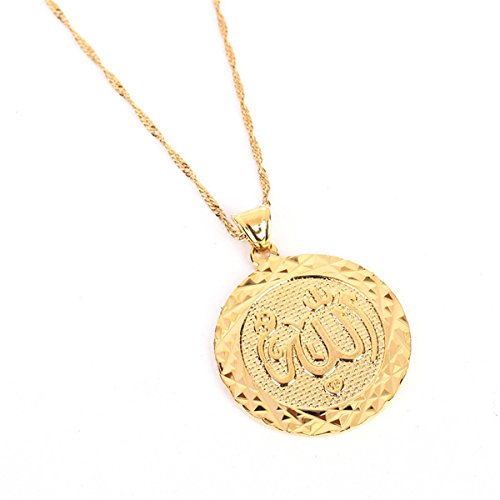 Platinum 24K New Islamic Allah Pendant Charms Choker Necklace Religious Muslim Jewelry - style: Gold Round Pendant