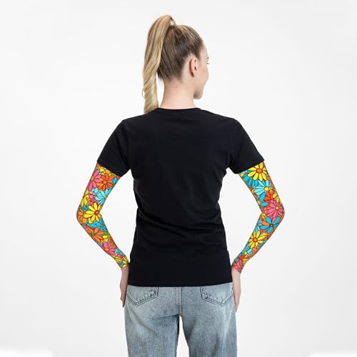 Arm Sleeves Outdoor Garden Sports Cooling Sun Sleeve for Women Men Farm - color: Hippie Flower