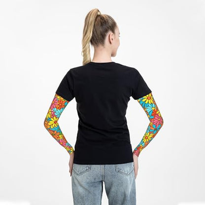 Arm Sleeves Outdoor Garden Sports Cooling Sun Sleeve for Women Men Farm - color: Hippie Flower