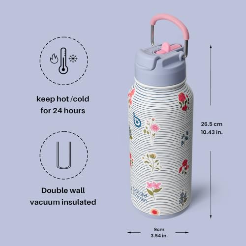 BOTTLE BOTTLE 32oz Insulated Water Bottle with Pill Box | Stainless Steel,Sport Water Bottle, with Straw Dual-use Lid and Pill Box, Design for Gym - color: Riviera Bloom