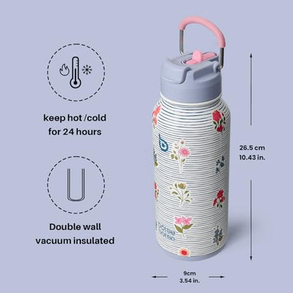 BOTTLE BOTTLE 32oz Insulated Water Bottle with Pill Box | Stainless Steel,Sport Water Bottle, with Straw Dual-use Lid and Pill Box, Design for Gym - color: Riviera Bloom