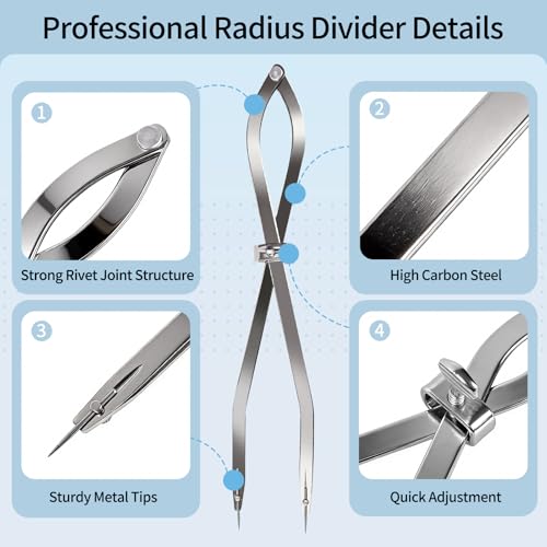Radius Divider Tool with Bonus Stainless Steel Ruler (1, 16in) | with Bonus 16" Stainless Steel Ruler, Heavy Duty Wing Divider Scriber Marking Tool for Metalworking & Woodworking - size: 16 in