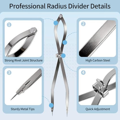 Radius Divider Tool with Bonus Stainless Steel Ruler (1, 16in) | with Bonus 16" Stainless Steel Ruler, Heavy Duty Wing Divider Scriber Marking Tool for Metalworking & Woodworking - size: 16 in