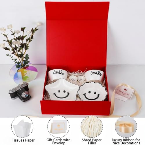 UoeRing 1 Pcs Red Gift Box Large 11.5x8x4 Inch with Magnetic Lid | Collapsible Luxury Present Box,for Birthday,Christmas Holiday Gift Includes Card,Ribbon,Tissue Paper & Shredded Filler - color: 13.5x11.8x4.7 Inch-Red-Pack of 1