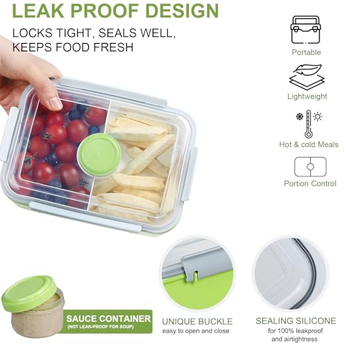 3 Pack Salad Lunch Box Food Storage Containers, 47oz Bento Box To Go Container with Lids, ReusableMeal Prep Containers with Removable Tray & Dressing Pots for Kids and Adults, Microwavable - color: Pink & Green & Light Blue