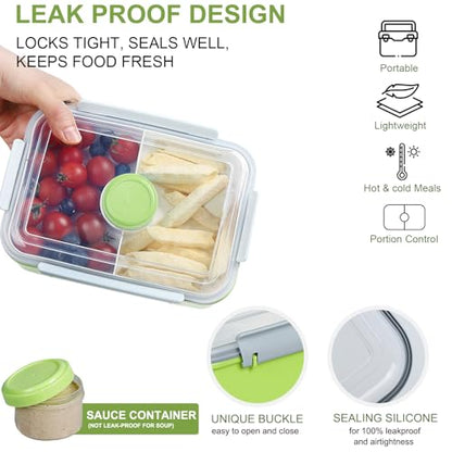 3 Pack Salad Lunch Box Food Storage Containers, 47oz Bento Box To Go Container with Lids, ReusableMeal Prep Containers with Removable Tray & Dressing Pots for Kids and Adults, Microwavable - color: Pink & Green & Light Blue