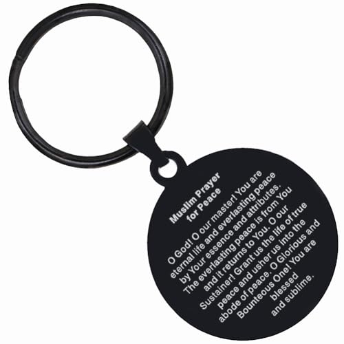 2PCS Solid Steel Laser Engraved Muslim Prayer For Peace Muslim Prayers Mens Womens Keychain - color: Black