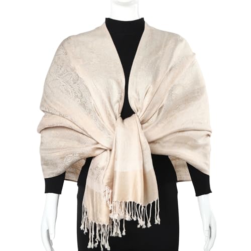 TUSHUSTY Pashmina Feel Rave Scarf Shawl Wrap for Women Men - color: Champagne