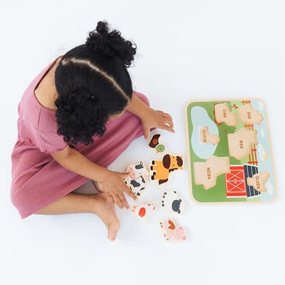 Pearhead Wooden Barn Puzzle, Pegged, Farm Animal Learning Toy | Montessori-Inspired Farm Board, Animal Sound Practice, Pegged Pieces, Toddler or Preschool Gift - color: Farm Animals