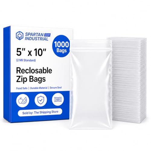 5” X 10” (1000 Count) 2 Mil Clear Reclosable Zip Plastic Poly Bags | with Resealable Lock Seal Zipper - Spartan Industrial - size: 5” X 10”