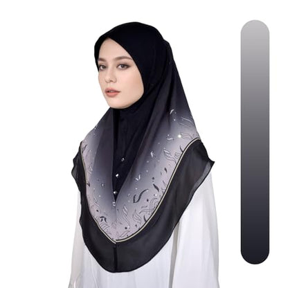 Ready To Wear Instant Hijab For Women Chiffon Hijabs Islamic Abaya Turban Muslim Slip-On Khimar Floral Hijab Scarf - color: Black
