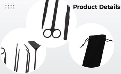 5 Pcs Aquarium Tools Kit, Black Stainless Steel Aquatic Plants Tools for Aquascaping, Flat Sand Shovel, Straight and Curved Tweezers, Scissors, Drawstring Bag Included