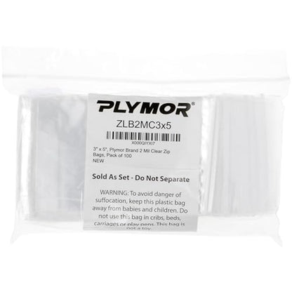 Plymor 3 x 5 inch, 2 Mil Zipper Reclosable Bags (Pack of 100) | Plastic poly bags for jewelry, beads, rings, earrings, pills, vitamins, spices, coins, screws & small parts - size: 3" x 5" (100 Count)