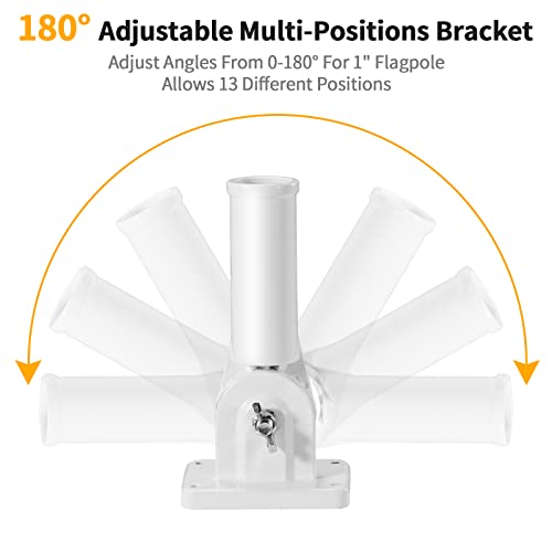 Flag Pole Holder Brackets, BONWIN 1" Flag Pole Mounting Bracket with Hardwares for House Wall Porch, 1" Inner Diameter, 180° Adjustable Multi Positions, Aluminium Alloy(1 Pack White, Multi-Positions) - color: White - 1 Pack