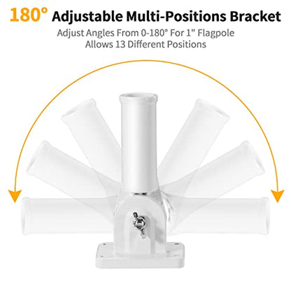 Flag Pole Holder Brackets, BONWIN 1" Flag Pole Mounting Bracket with Hardwares for House Wall Porch, 1" Inner Diameter, 180° Adjustable Multi Positions, Aluminium Alloy(1 Pack White, Multi-Positions) - color: White - 1 Pack