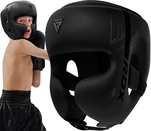 RDX Kids Boxing Headgear, MMA Training, Adjustable Padded Kara Muay Thai Juniors Head Gear, Kickboxing, Sparring, Martial Arts, Karate, Taekwondo Youth Girls Boys Helmet, Home Gym Workouts - color: Black