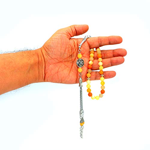 Stylist Prayer Beads (8 mm-33 Beads) Tesbih-Tasbih-Tasbeeh-Misbaha-Masbaha-Subha-Sebha-Sibha-Rosary-Worry Beads (Yellow Jade Stone) - color: Yellow Jade Stone