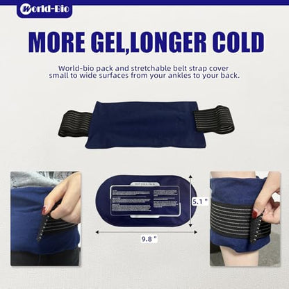 World-Bio Ice Pack for Injuries Reusable, Soft Ice Packs with Adjustable Straps for Muscle Pain, Swelling, Multifunctional Hot and Cold Compress for Knee, Shoulder, Arm, Leg,Back,Head,Ankle - size: 3 Count 9.8" x 5.1"