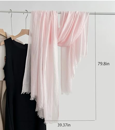 Solid color cotton and linen scarf, wrinkled all season versatile long sunscreen fashionable shawl - color: Light Pink