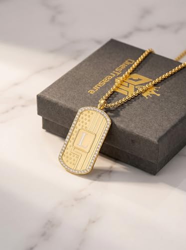American Flag 18K Gold Plated Initial Dog Tag Alphabet Pendant Necklace for Men&Women, A to Z Copper Pendant Necklace with CZ Stones, Personalized Letter Non-Tarnish Jewelry Gift - style: M