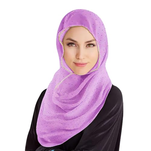 Hijab Scarf for Women Soft Chiffon Rhinestone Long Scarf Shawl Fashion Muslim Hijab Head Wrap Scarves - color: Light Purple