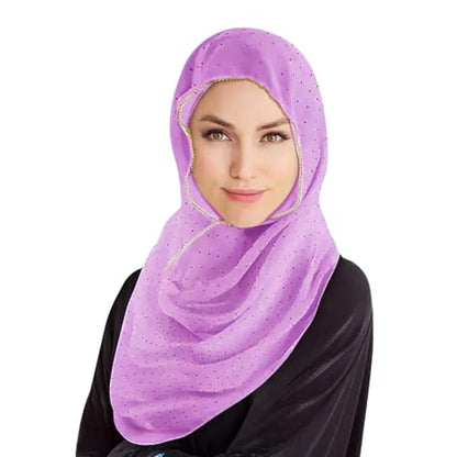 Hijab Scarf for Women Soft Chiffon Rhinestone Long Scarf Shawl Fashion Muslim Hijab Head Wrap Scarves - color: Light Purple