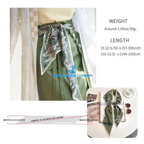 Silk Feeling Head Scarf Fashion Satin Hair Scarf Square Long Scarves for Women Gifts - color: 02 Green Plant Leaf /5.12 X 59 Inch