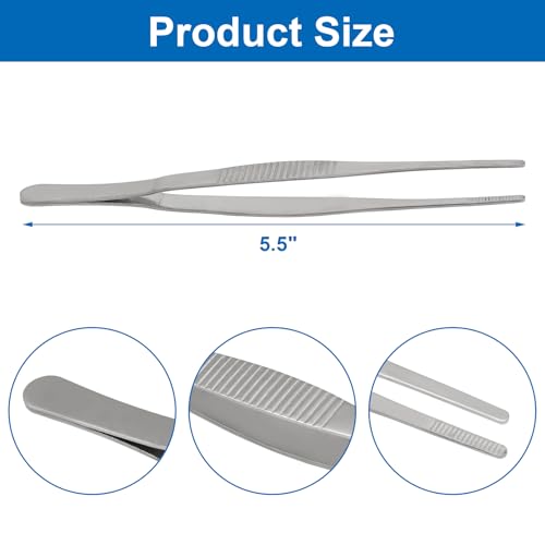 Hordion 2Pcs 5.5" Thumb Forceps Stainless Steel Hobby Tweezers Blunt Serrated Tips Long tweezer - size: 5.5"